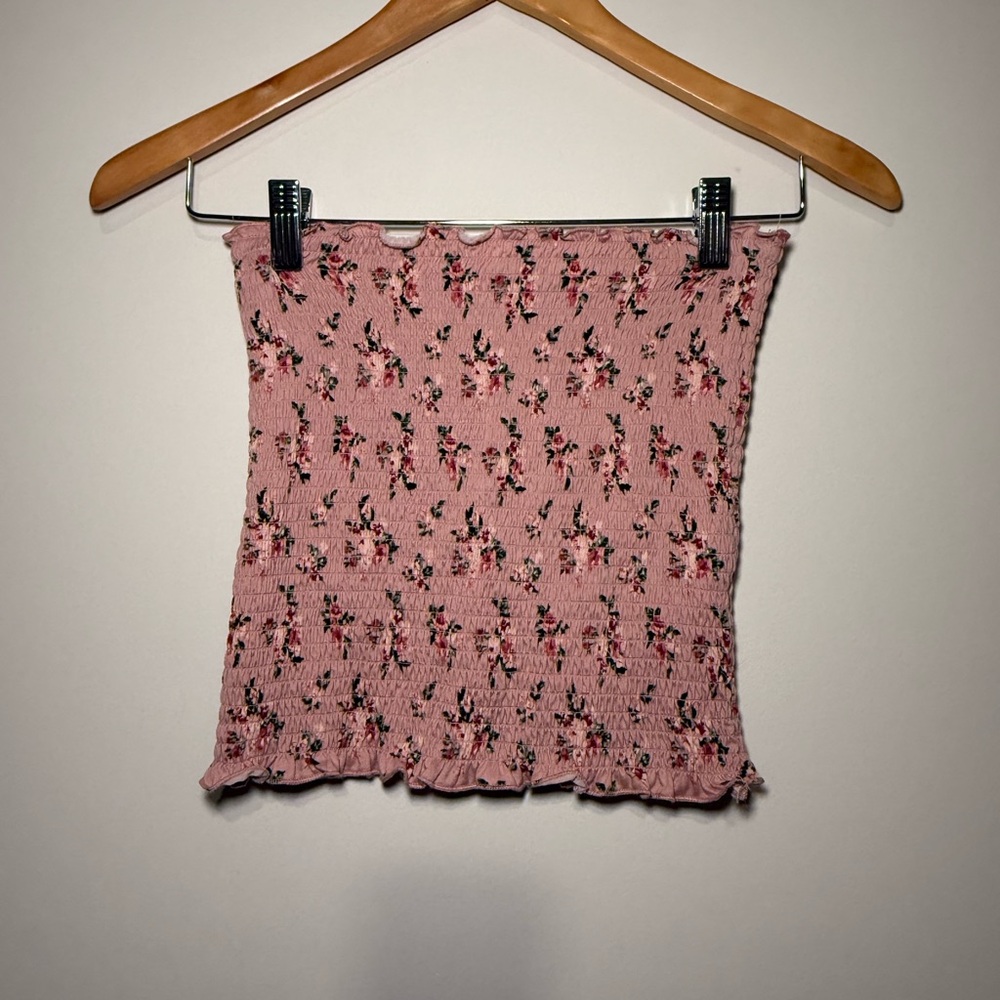 Pink Floral Smocked Tube Top